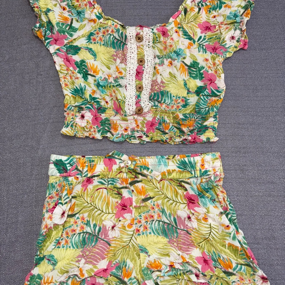 Floral Crop Top and Shorts Set